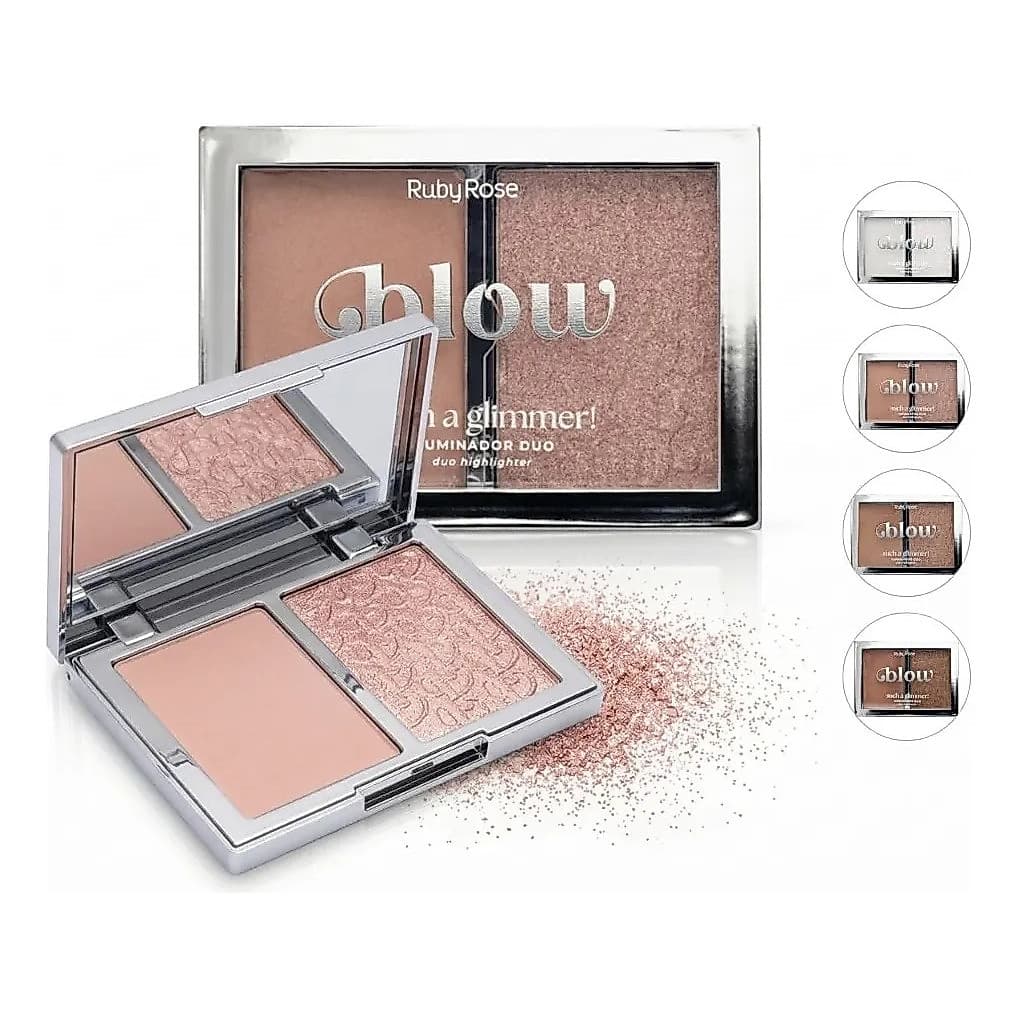 Iluminador Facial Duo By Ruby Rose Linha Blow Glitter Brilho Paleta Maquiagem em Pó Cremoso Acabamento Profissional