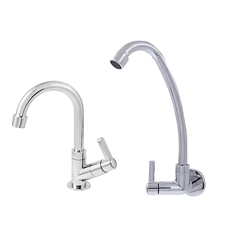 Kit 2 Torneiras ABS Cromadas – Cozinha + Banheiro | Modelos 1167 Parede + 1198 Bancada