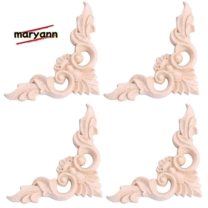 4pcs 8 * 8cm Madeira Esculpida Canto Onlay Móveis Decorações Para Casa Apliques Sem Pintura