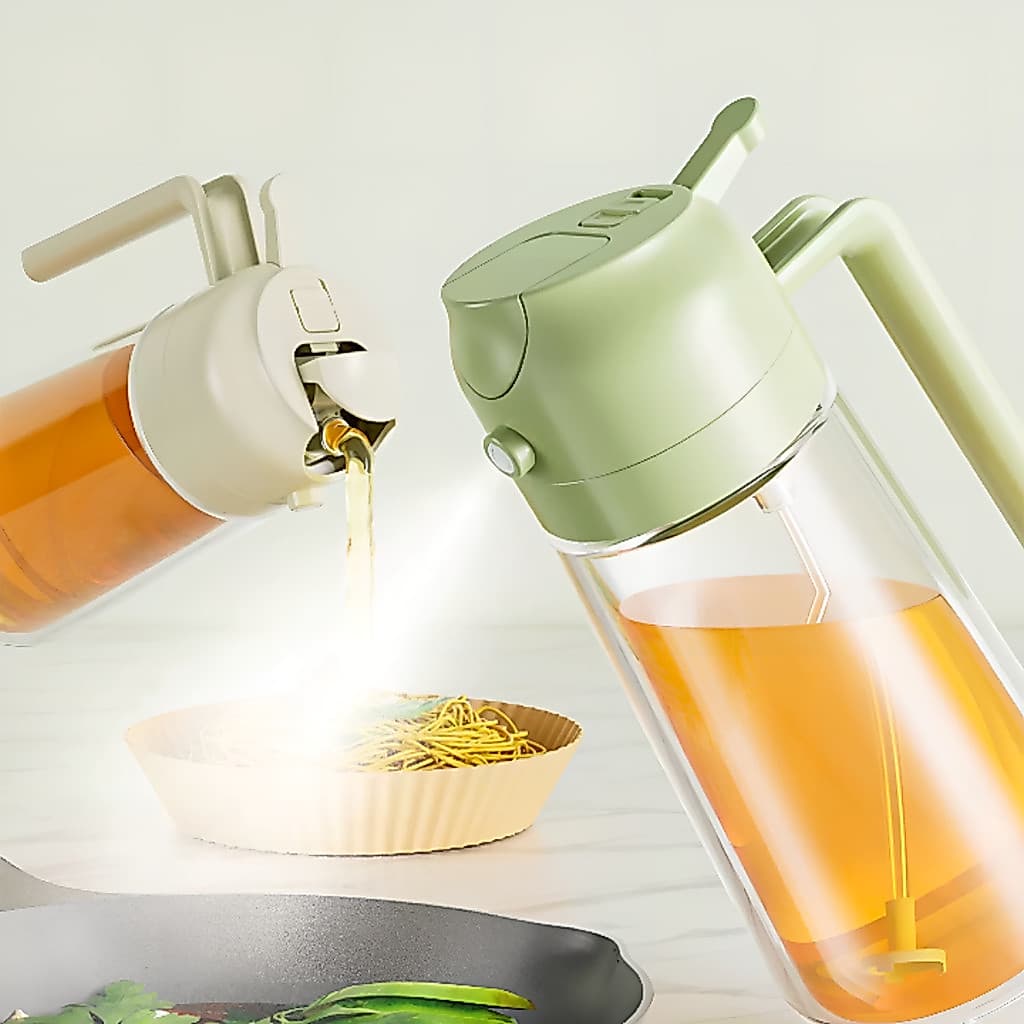 Azeiteiro Vinagreiro Spray De Vidro Com Botao + Bico Dosador + Tampa E Tubo de Óleo com Filtro 470ml