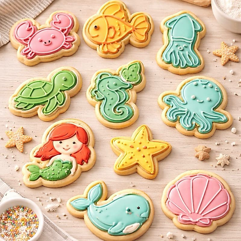 kit 10 peças cortador de biscoito +carimbos no tema fundo do mar- animais do mar -massinha-cookies-criança
