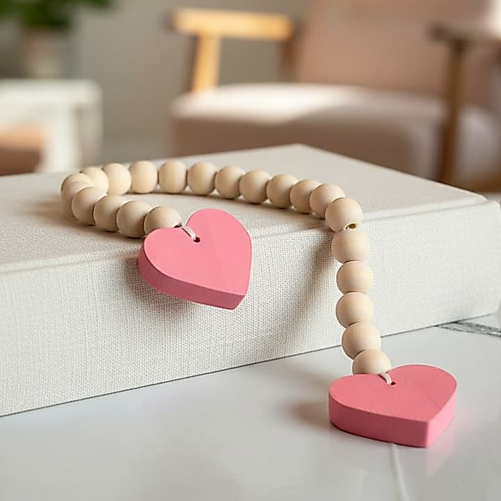 Pingente Decorativo em Madeira com Corações Rosa 35cm – Estilo Delicado