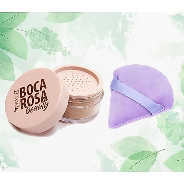 KIT  Pó Facial Boca Rosa + 1 PC esponjas de maquiagem para aplicação(COR aleatório）