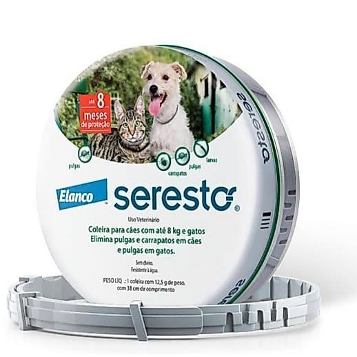 Coleira Antipulgas e Carrapatos Seresto para Cães e Gatos até 8 Kg Elanco verde Validade 11/2026