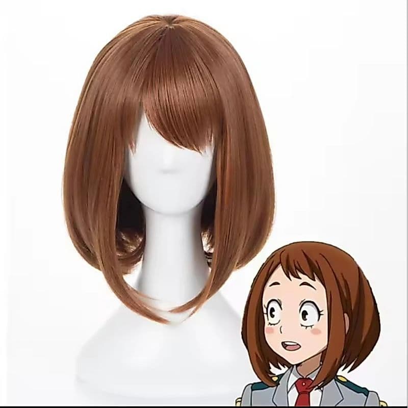 Peruca Cosplay fibra orgânica Premium marrom 6 Anime meu herói academia Ochako uraraka - role play