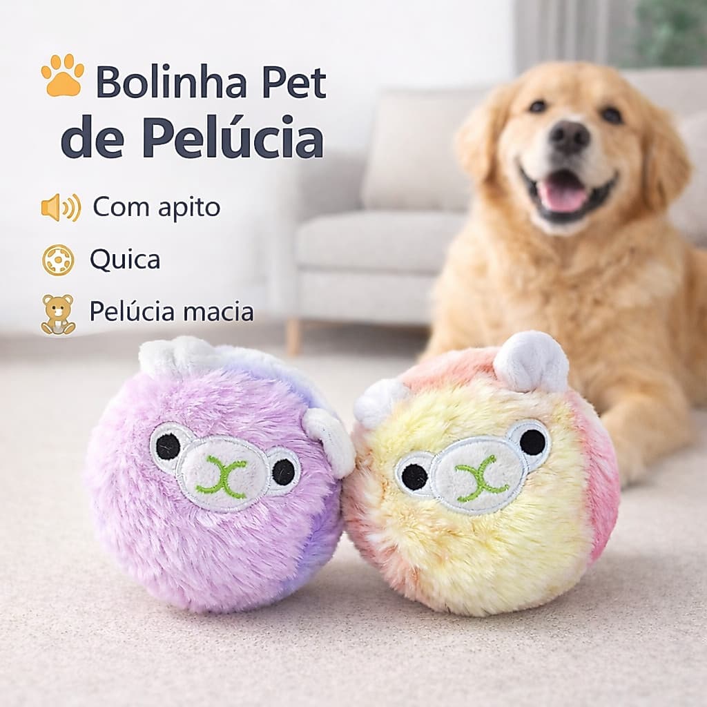 Bolinha Pet de Pelúcia Apita e Pula Brinquedo Interativo para Cães Macia e Divertida 11cm