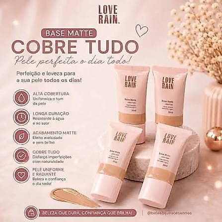 Base líquida Matte Alta cobertura A Prova d’água Love Rain 30ml