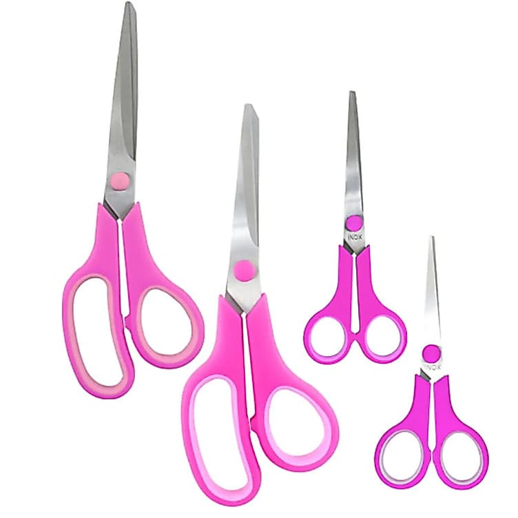 Kit 4 Tesoura rosa para escritório, casa, escola, artesanato, costura, suprimentos, 20 cm