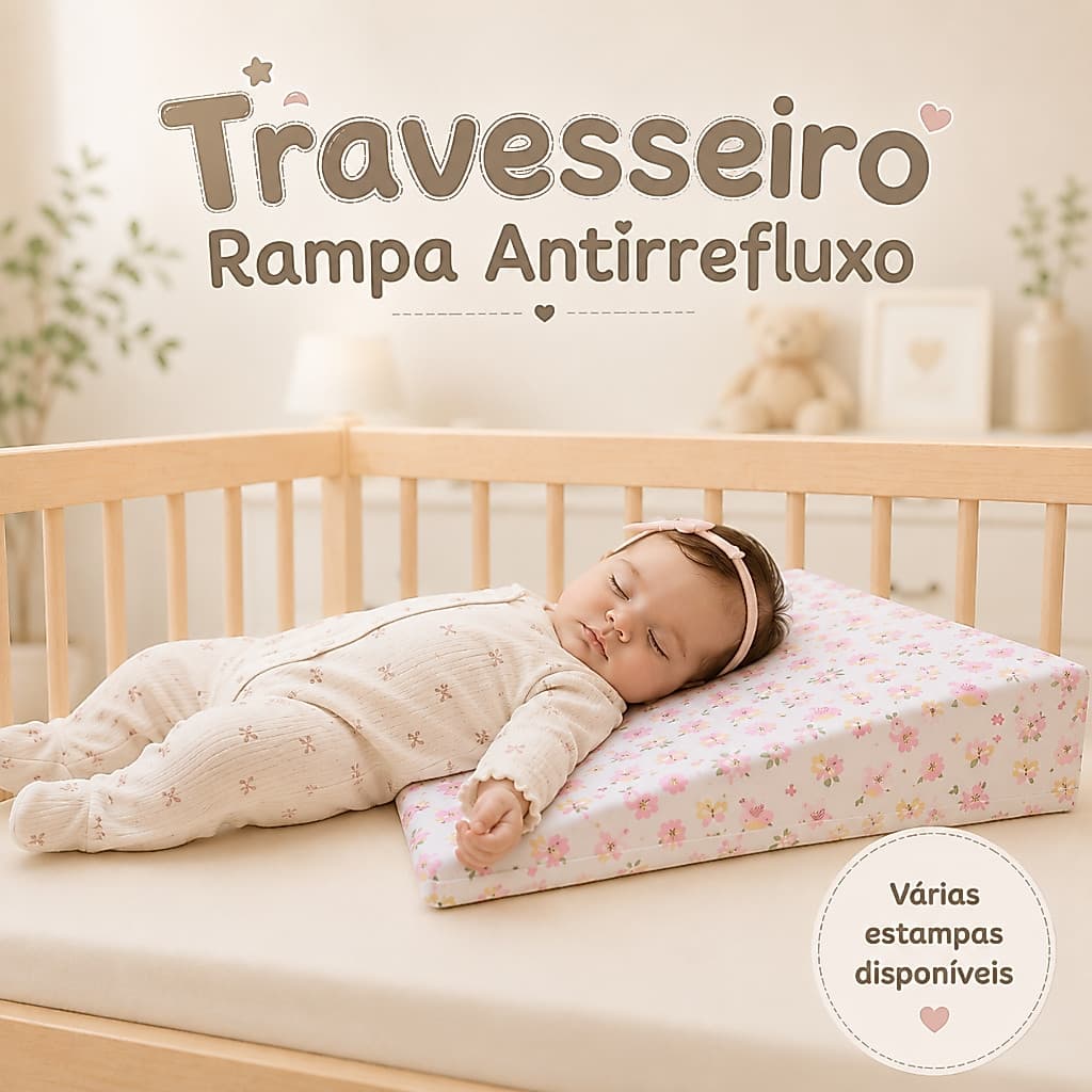 Travesseiro Bebe Rampa Anti Refluxo para Berço e Carrinho Bebê com Capa Lavável (Enchimento + Capa)