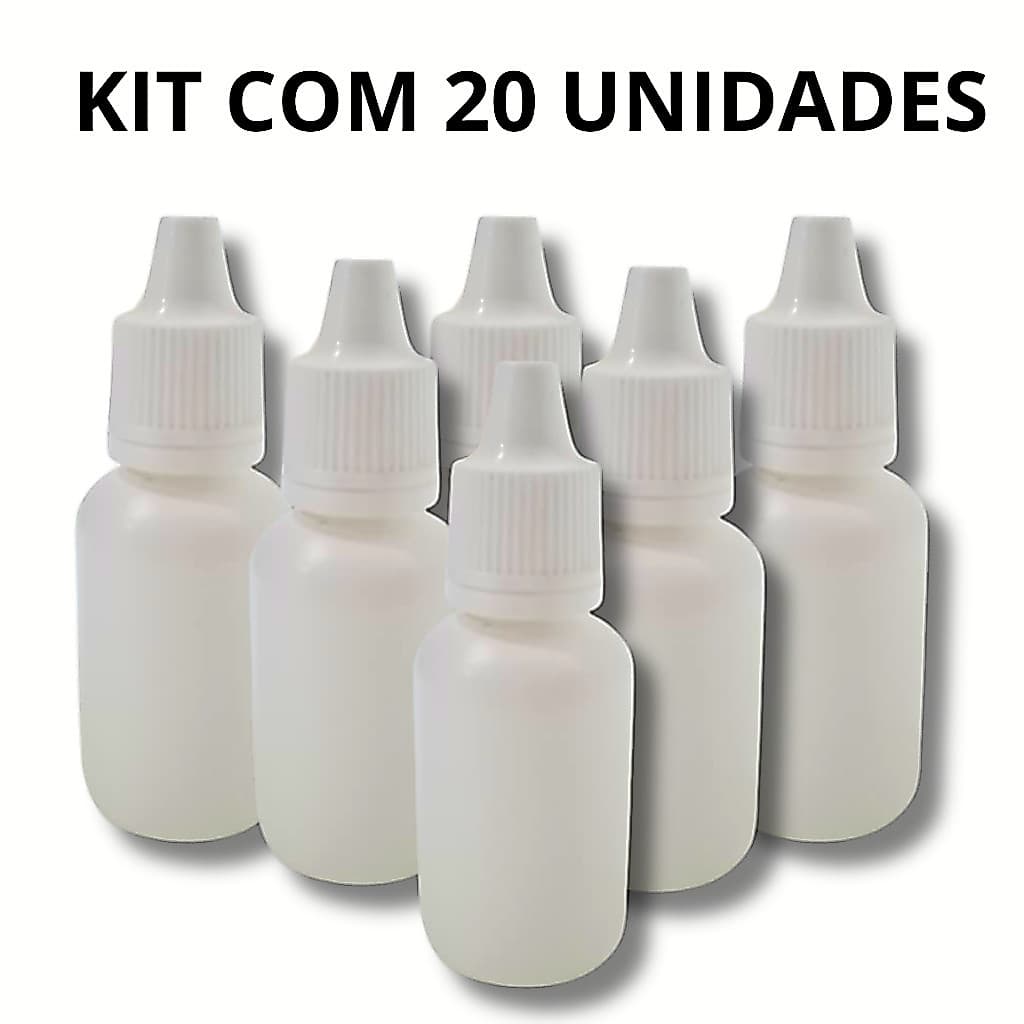 Frasco Conta-Gotas 20ml Branco com Tampa Lacre e Bico – Kits com 5, 10, 15 ou 20 Unidades