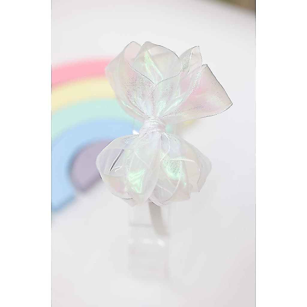 Tiara de luxo / Tiara de organza / Tiara branca furta-cor  tule / Arco infantil /Diadema  / Tiara  BT / Tendência festas