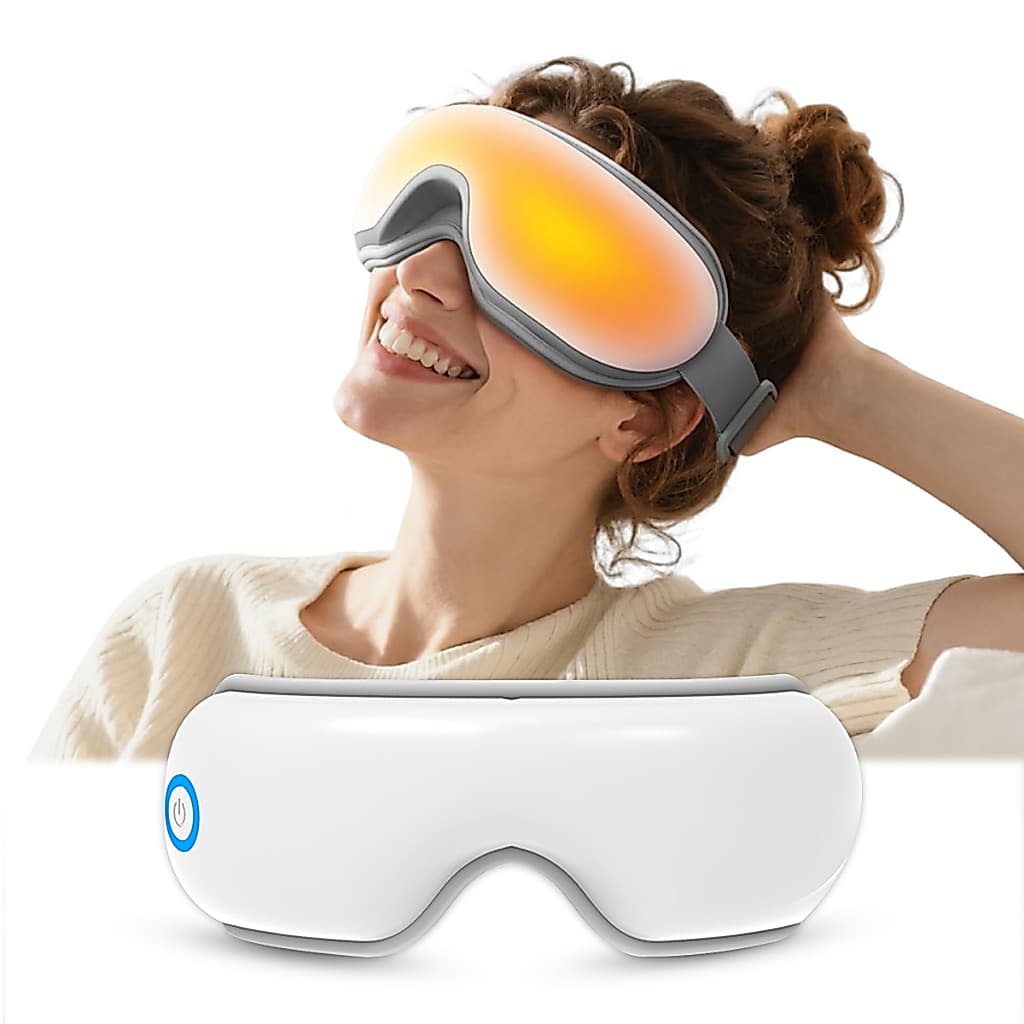 Massageador de olhos com vibração e aquecimento, alívio para fadiga ocular e enxaqueca, três modos de massagem