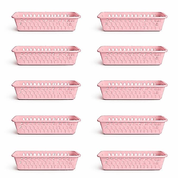 Kit 10 Cesto Organizador Multiuso Gaveta Retangular Rosa Cestinho