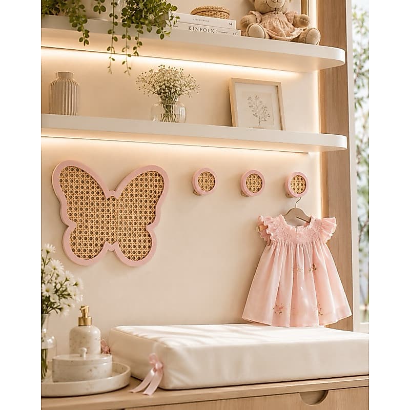 Kit Decoração Borboleta e Ganchos Quarto Menina Infantil Jovem Jardim