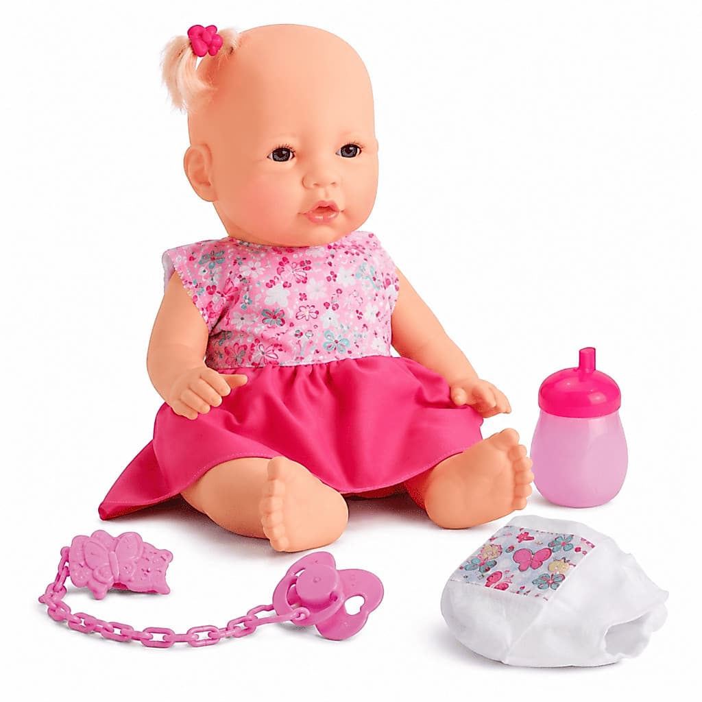 Boneca Zizinha Faz Xixi 34cm Divertoys com Mamadeira Chupeta Fraldinha Interativa