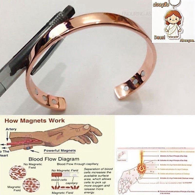 Pulseira de Terapia Magnética de Cobre Puro, Terapia de Saúde, Pulso Aberto, Pulseira de Massagem Guiada para Perda