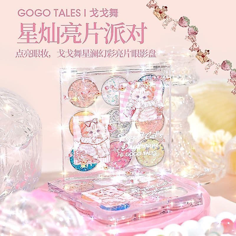 Gogo Dance Paleta de sombras de nove cores com lantejoulas completas peroladas multicoloridas maquiagem para palco placa