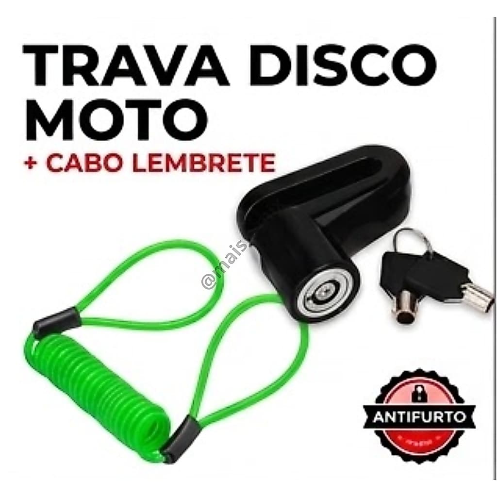 Trava Cadeado Disco Freio Moto Universal Antifurto + Cabo Lembrete Colorido
