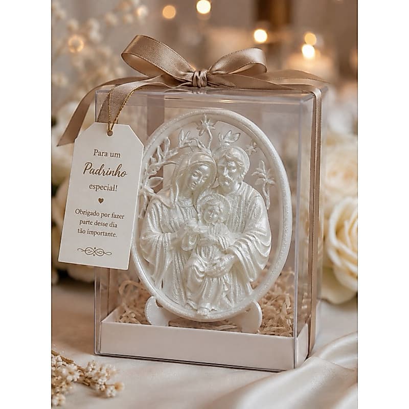 Placa Sagrada Família com suporte| católico lembrancinha casamento padrinhos encontro de casais bodas renovação