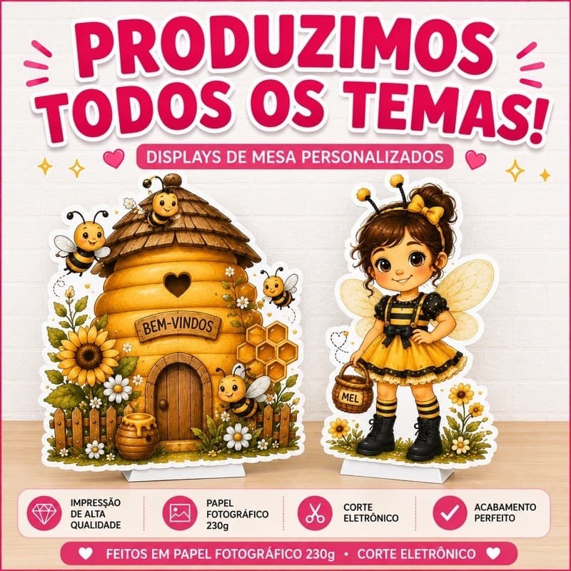 Display de Mesa Personalizado 17cm ou 20cm | Decoração para Festa Infantil | Vários Temas