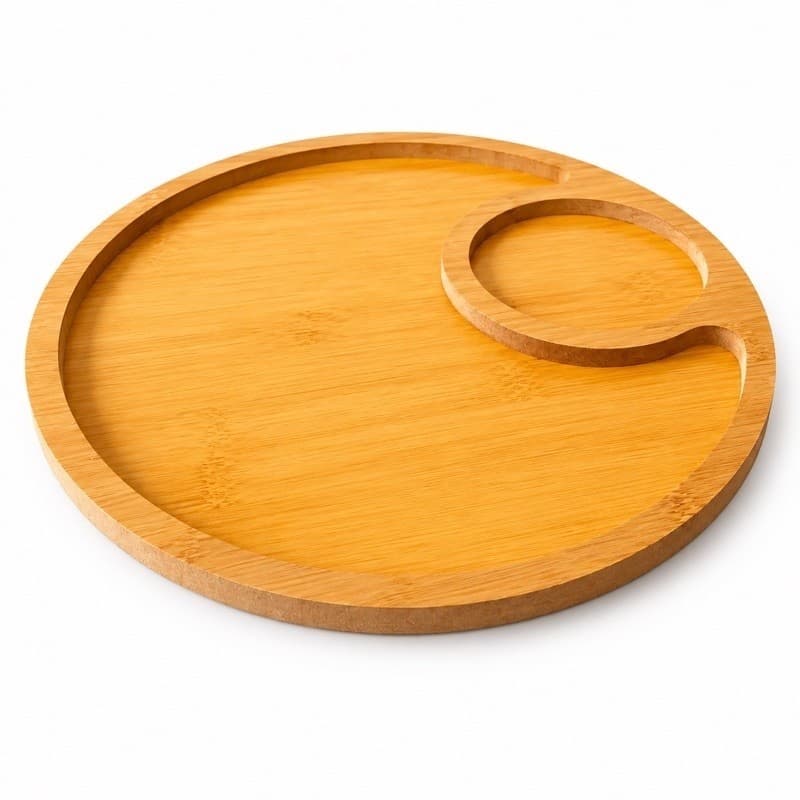 Petisqueira Redonda MDF Bambu 29cm com Divisória para Frios e Queijos