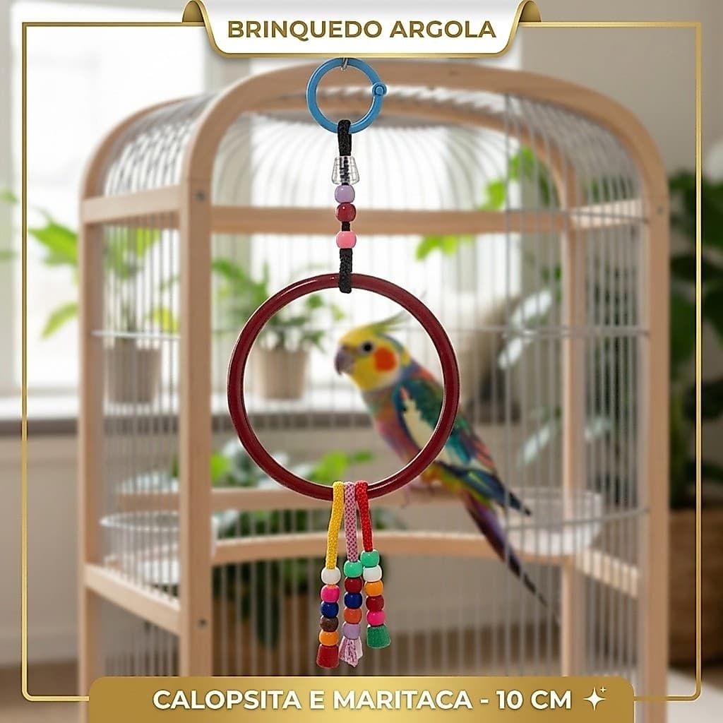 🦜 Brinquedo Gaiola Argola Biju Contas Calopsita Maritaca Pássaros 10cm Enriquecimento Multicor 🐦