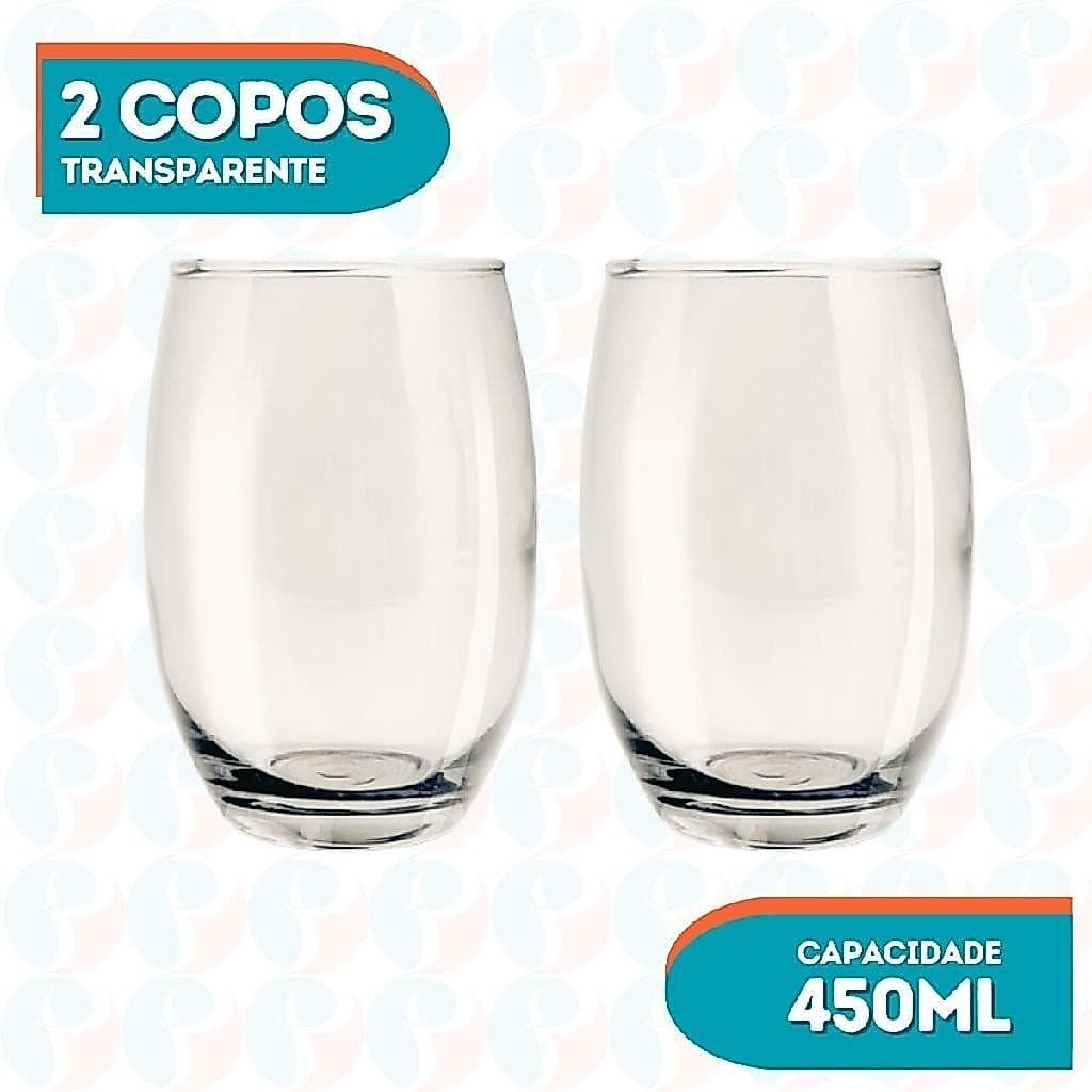 Copo de Vidro 450ml Transparente California Agua Suco 2Un