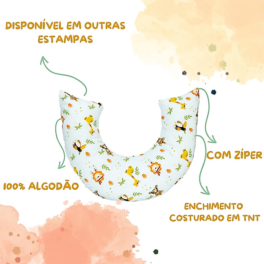 Almofada De Amamentação Para Amamentar Com Zíper Refil e Capa Removível Macia 100% Algodão