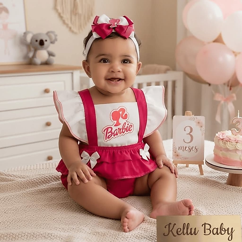 Roupa de Bebê Menina Mesversário Boneca Pink 0 a 3  meses