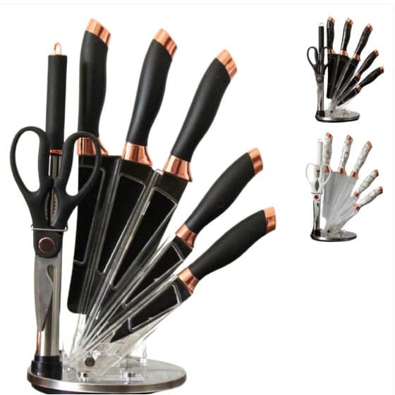 Conjunto De Facas Para Cozinha Com Suporte E Afiador Em Inox 9 eças Aço inox e metal ON-LD003
