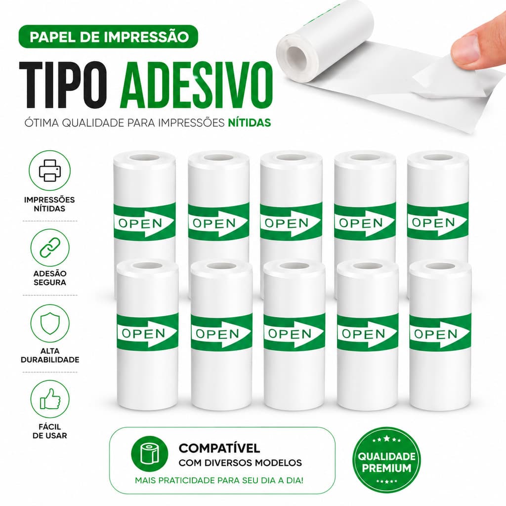 Kit 5/10/15/20 Bobina Etiqueta Térmica Adesiva 5,5cmx5m Branco Rolo 1 unidade