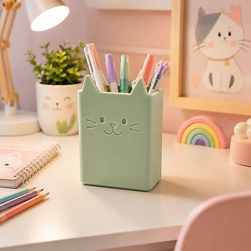 Organizador Gatinho Porta Caneta Porta Escova Dentes PLA Banheiro Escrivaninha Infantil Decorativo Fofo