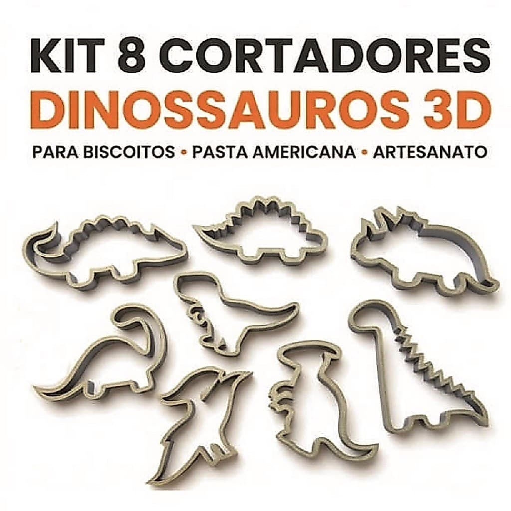 Kit 8 Cortadores de Biscoito Dinossauros | Para Biscoitos, Pasta Americana e Biscuit