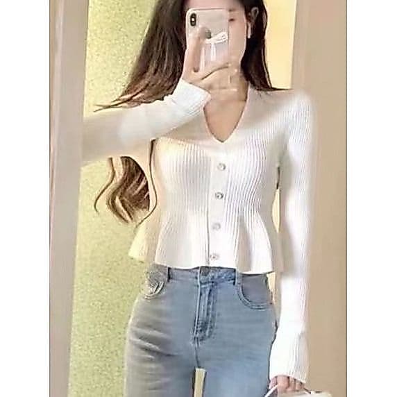 2025 estilo coreano nicho outono inverno novo estilo versão coreana Retro com decote em V malhas de fundo mais magro olh