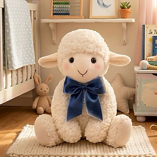 Pelúcia Ovelha Ursinho 34cm Super Macia Decoração Infantil e Bebê Com Laços Coloridos Premium