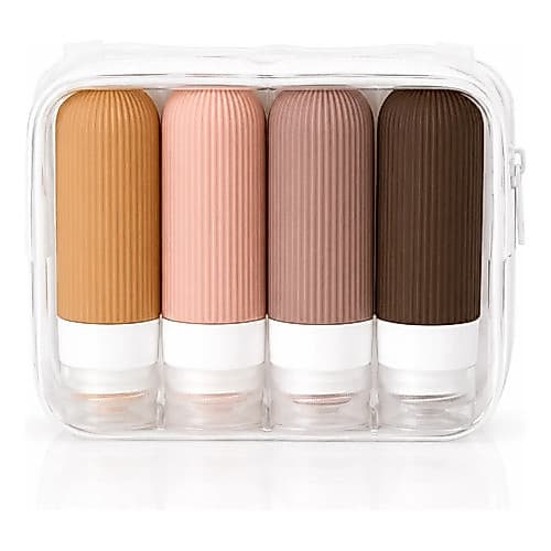 Kit 4 Frascos Viagem Potes De Silicone Shampoo Mala Bolsa Marrom