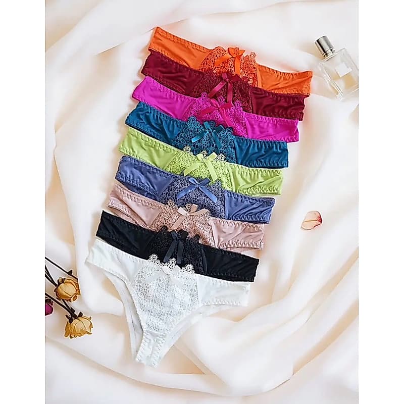 3 Calcinhas kit Triangulares cor aleatória Justas Sensuais Femininas de Cor Sólida, da Moda com Laço, para Uso Diário