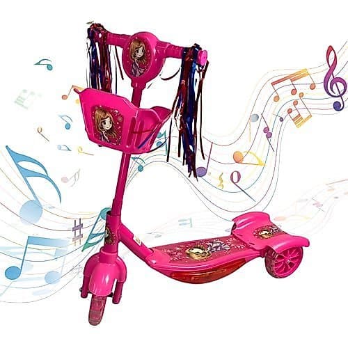 Patinete Infantil 3 Rodas Dobrável Som Luz Rosa Segurança Diversão Crianças