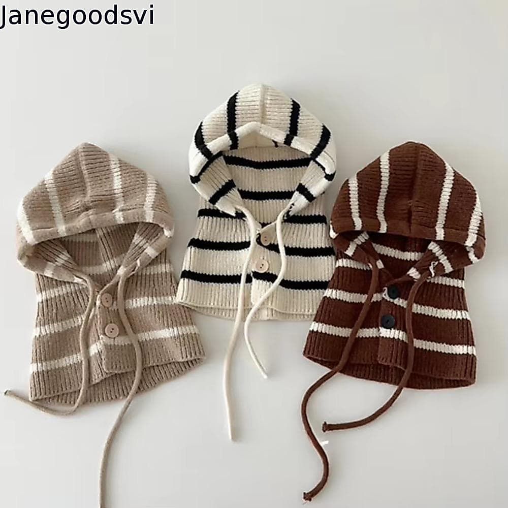 JANEGOODSVI Chapéus Infantis Com Cachecol , Boné De Proteção De Ouvido Listrado Coreano À Prova De Vento , Engrossado De