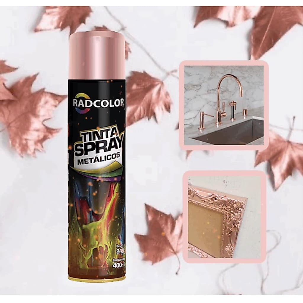 Tinta Spray Rose Gold Radcolor Efeito Metalizado Ouro Rosa