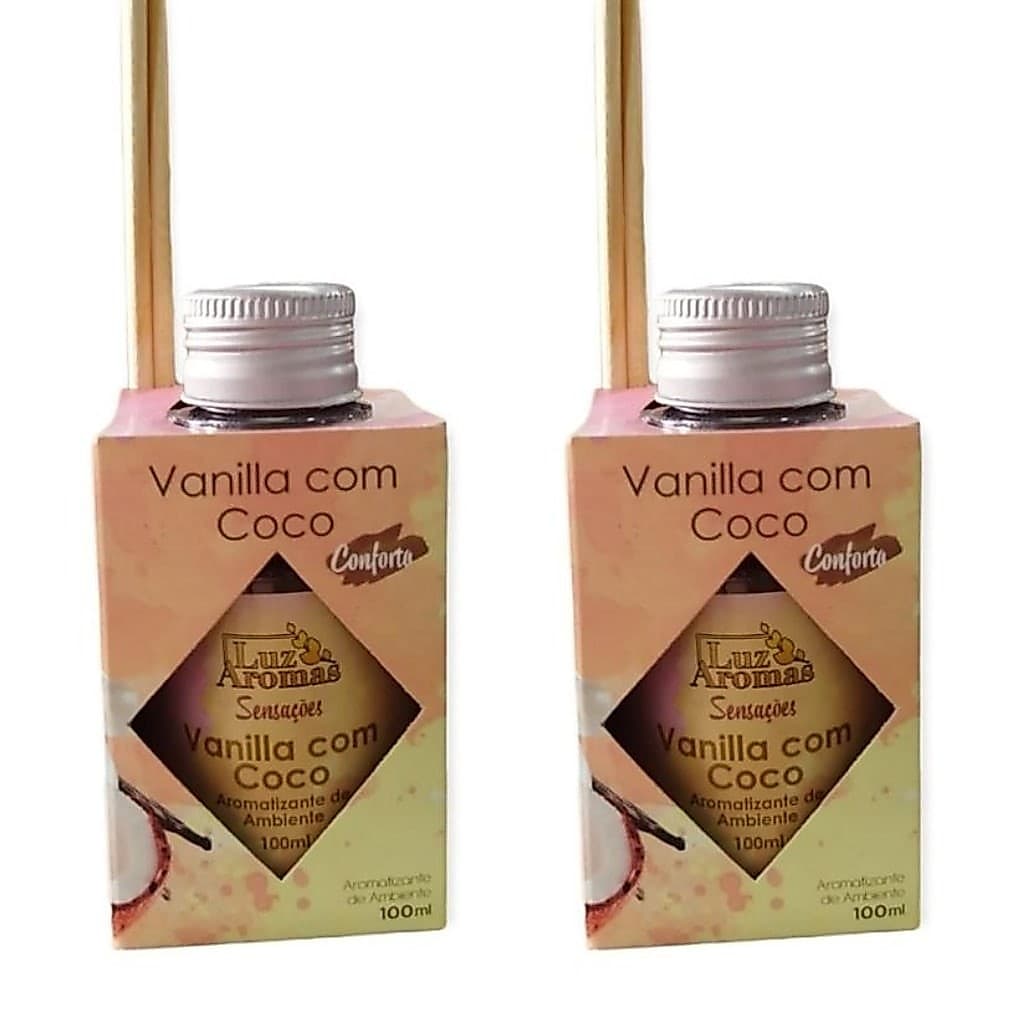 2 Aromatizador Ambiente de Vanilla e Coco Perfumador Vareta Difusor Aroma 100ml Luz Aroma - Envio Já