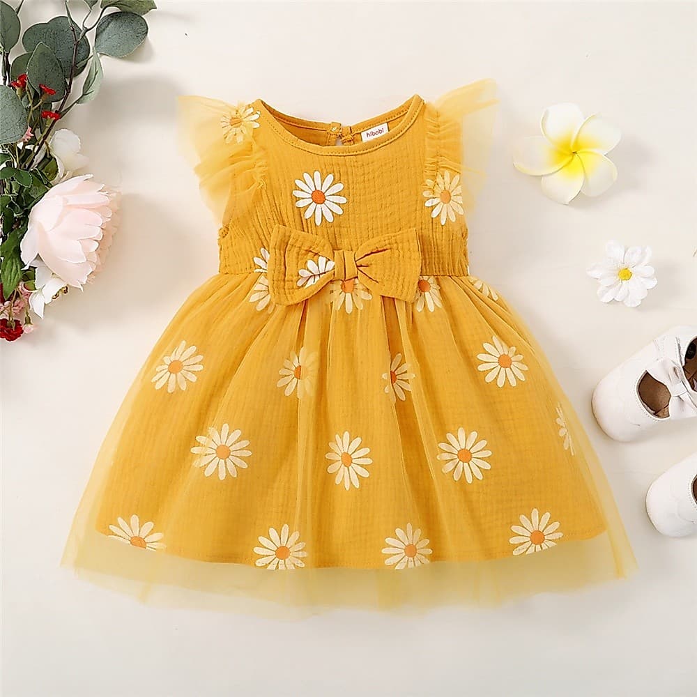 Vestido De Princesa Infantil De 1-5 Anos Vestidos De Festa Sem Mangas Estilo Coreano Para Menina Gola Careca Verão Doce
