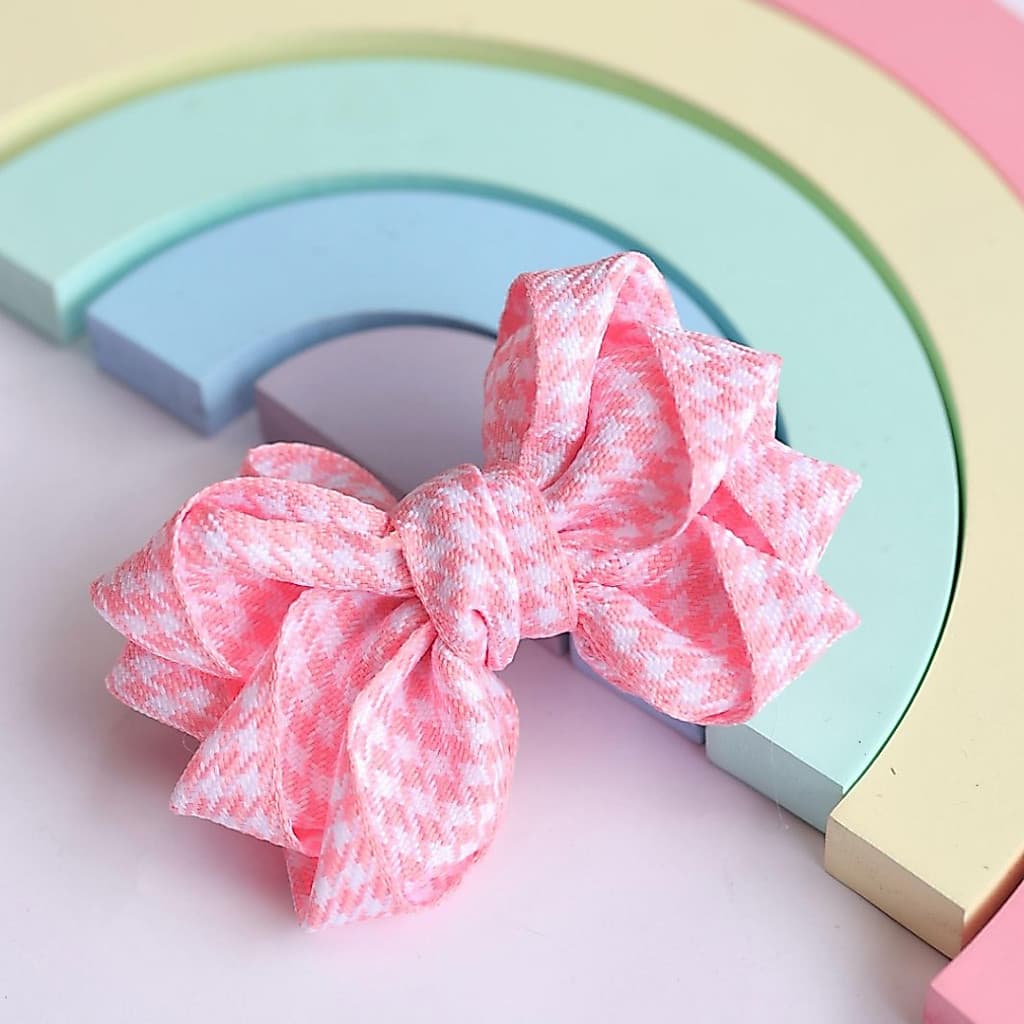 Laço Pied  de poule Rosa / Laço infantil/ Laço xadrez /Laço no bico de pato / Laço de luxo /  Laço FG sem aplique