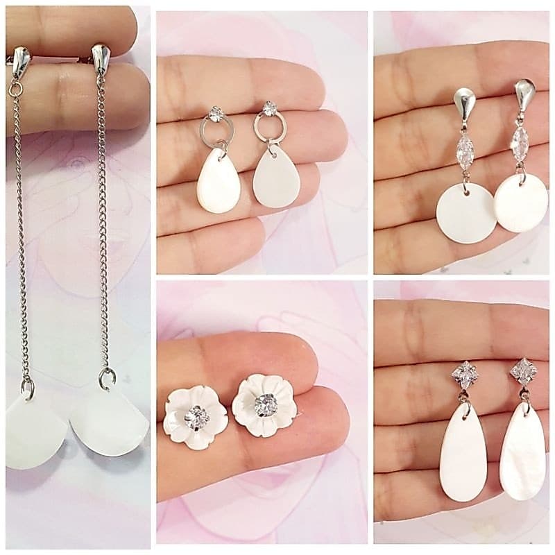 Brinco Madrepérola aço inox cirúrgico madreperola moda feminina strass