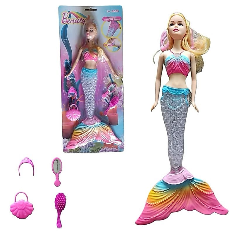 Boneca Princesa Sereia Musical Cauda Brilhante Luz e Som
