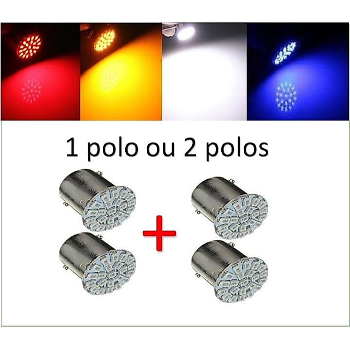 4 x Lampadas 1 ou 2 polo 22 leds BRANCA VERMELHO AZUL AMARELA P21w 1156 12v led automotivo