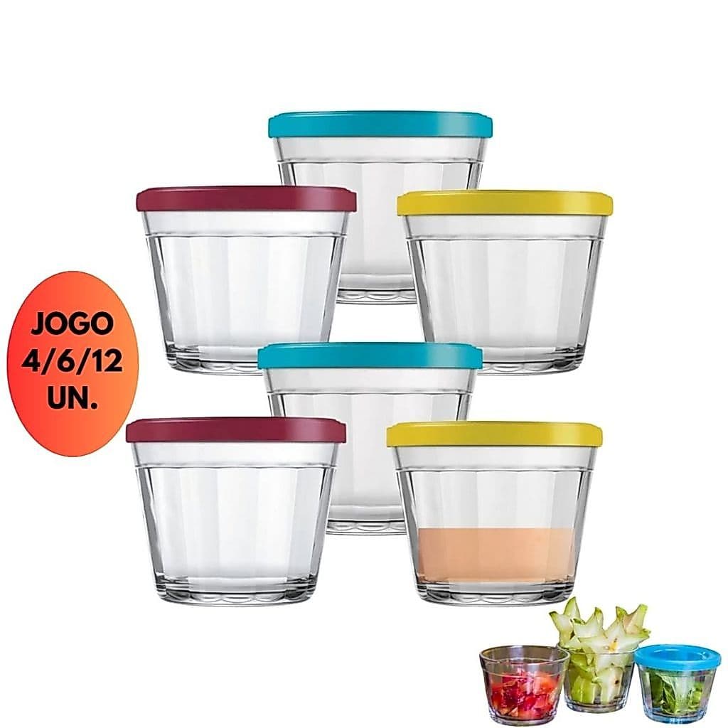 Jogo Kit 4/6/12 Pote C/ Tampa 150ML Americano Papinha Vidro Hermetico Fruta Bebe Microondas Nenem