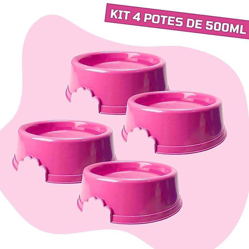 Kit 4 Comedouro Grande 500ml Pet Cachorro Gato Pote de Ração
