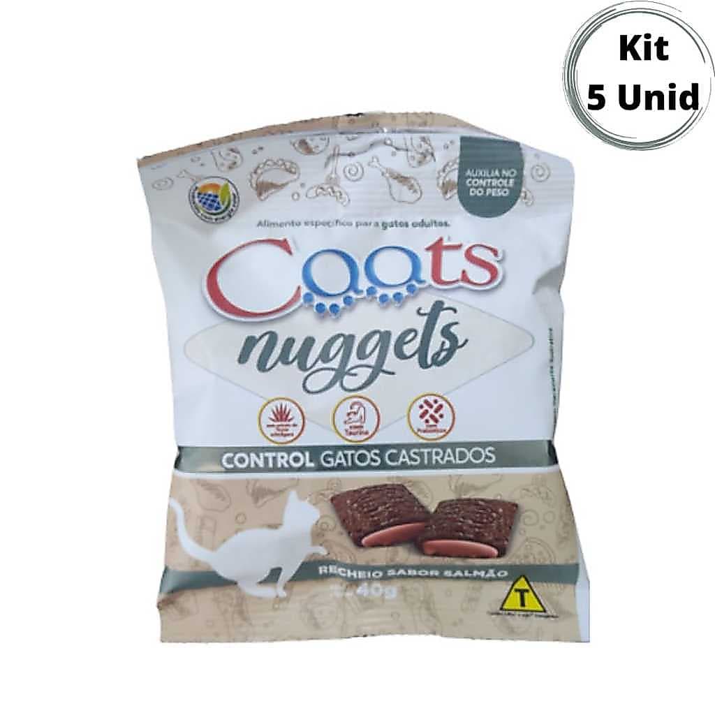 Kit 5 un. Petisco Para Gatos Castrados Nuggets Caats Snacks 40gr Sabor Salmão