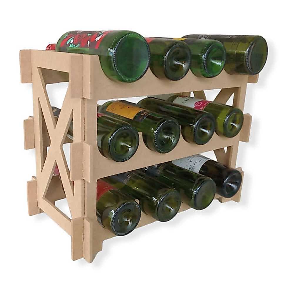 Adega Madeira MDF P/12 Garrafas Estante Rack Garrafeiro Prateleira De Vinho E Espumante - Modelo X